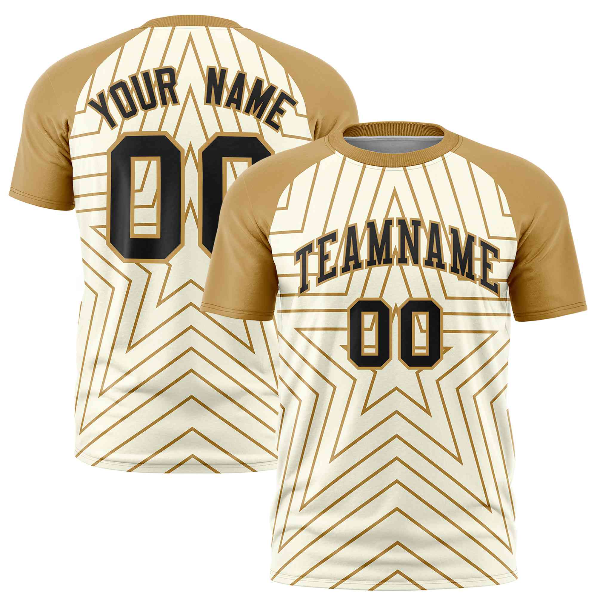 Custom Cream Old Gold Personalized Star Pattern Raglan Sleeves Performance T-Shirt