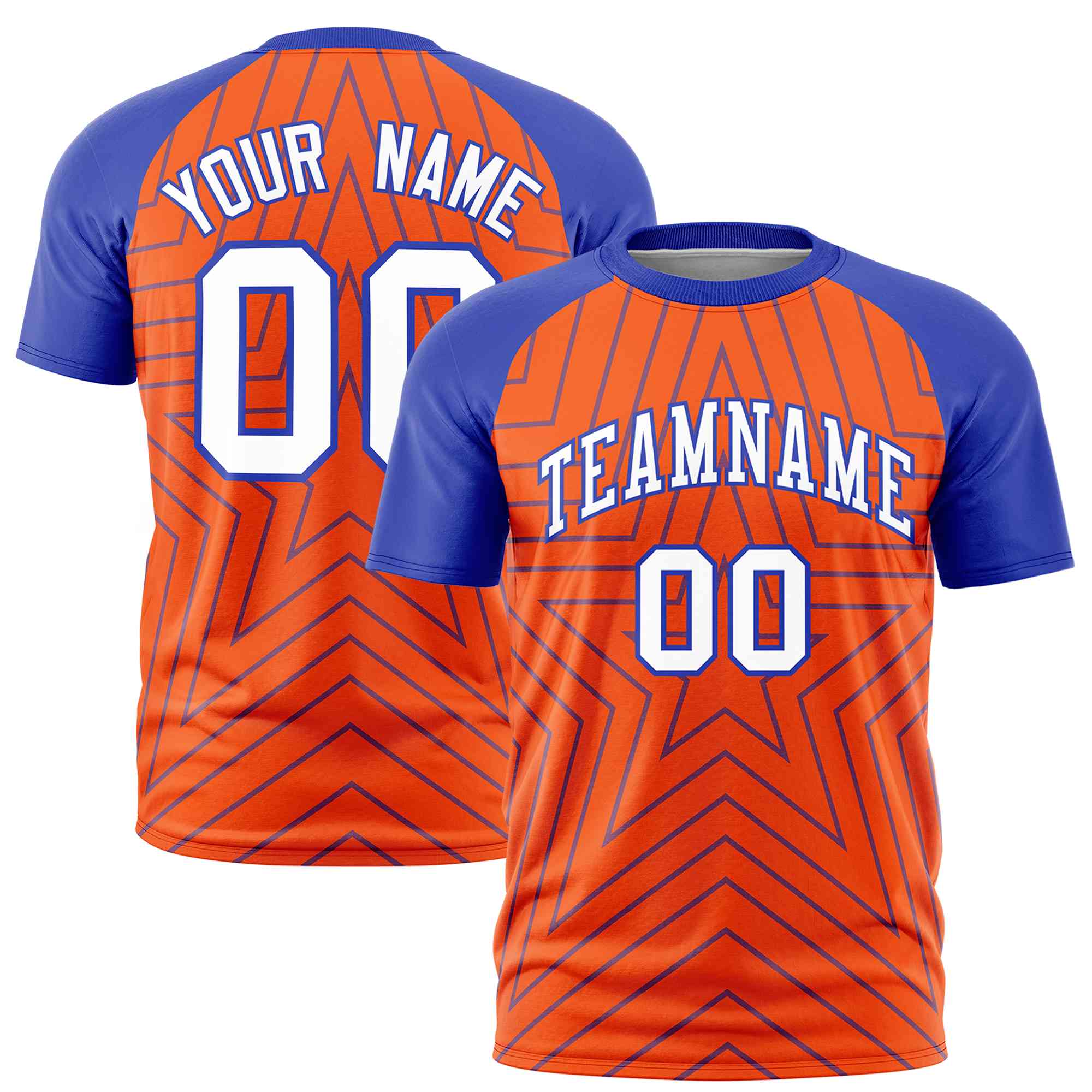 Custom Orange Royal Personalized Star Pattern Raglan Sleeves Performance T-Shirt