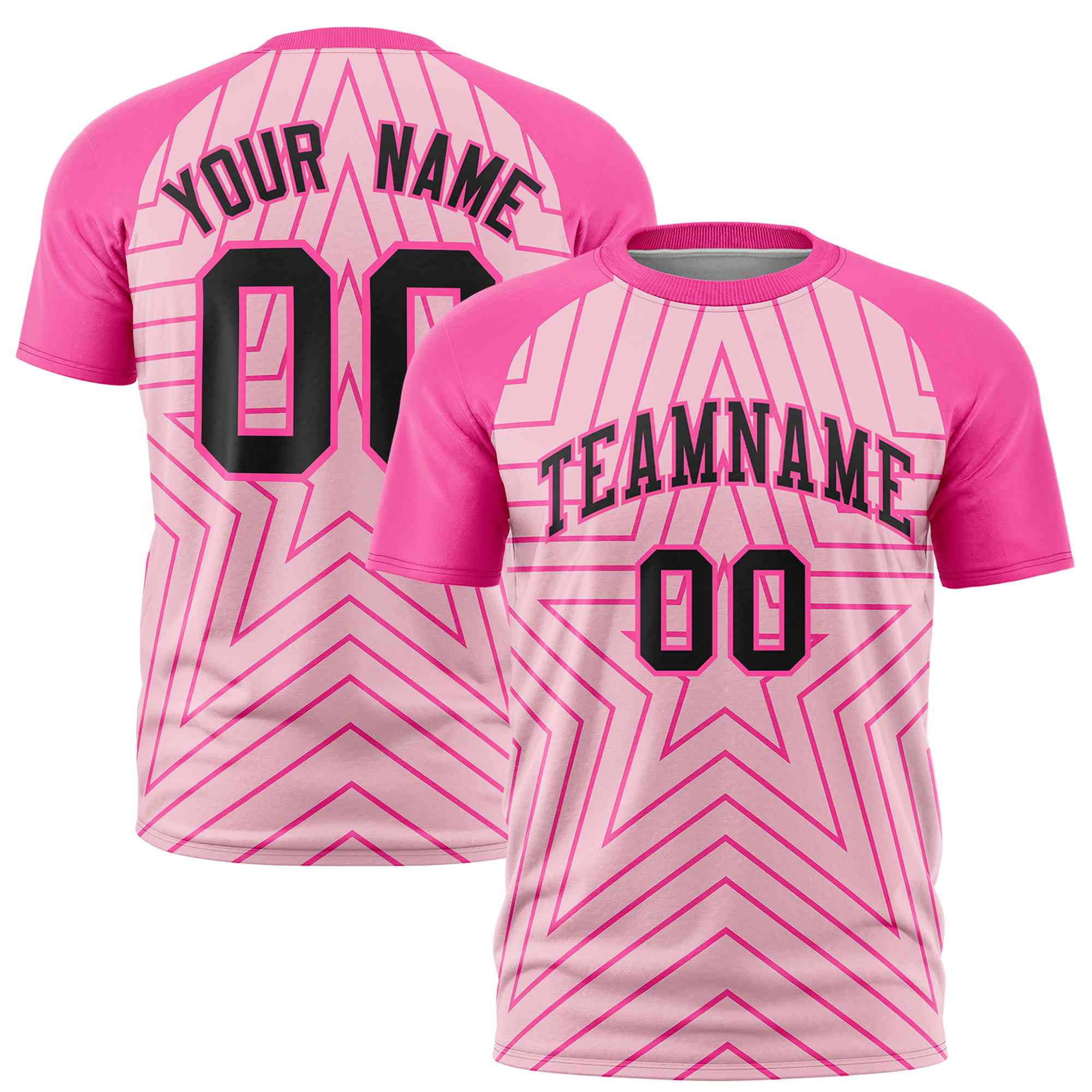 Custom Light Pink Pink Personalized Star Pattern Raglan Sleeves Performance T-Shirt