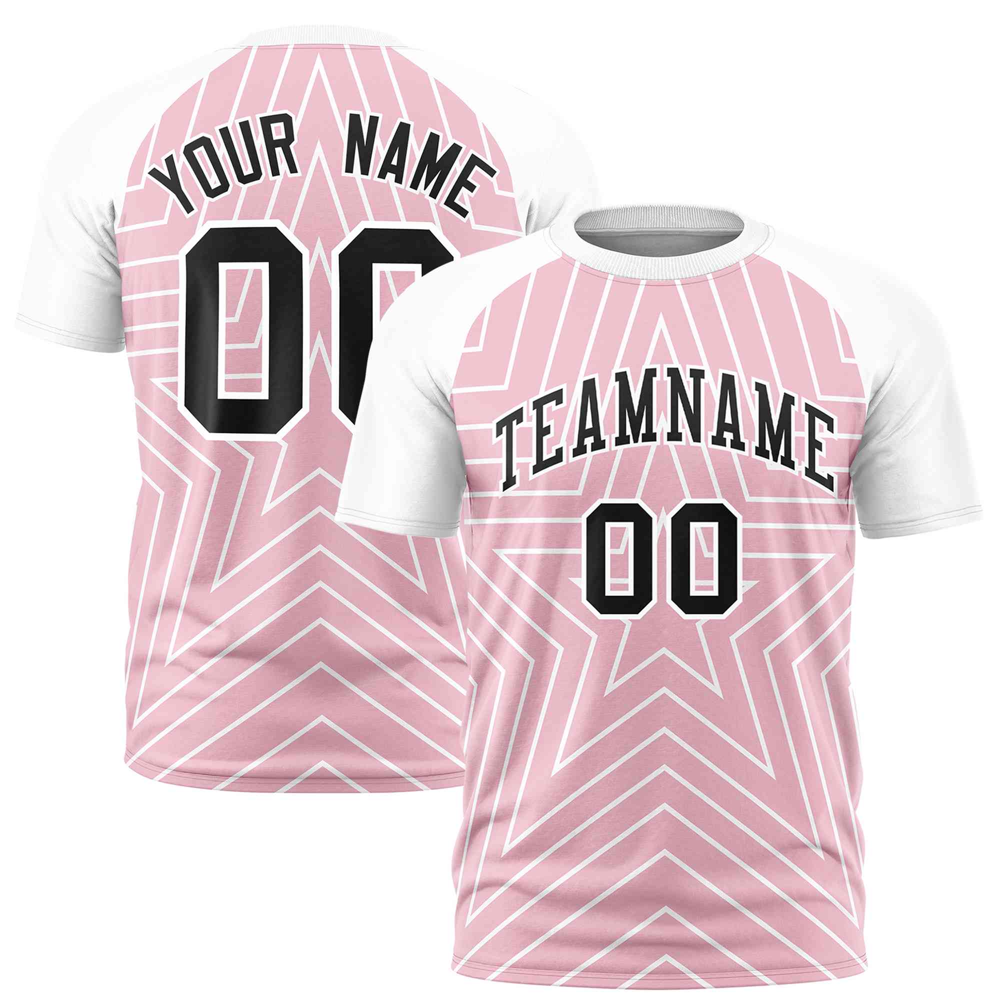 Custom Light Pink White Personalized Star Pattern Raglan Sleeves Performance T-Shirt