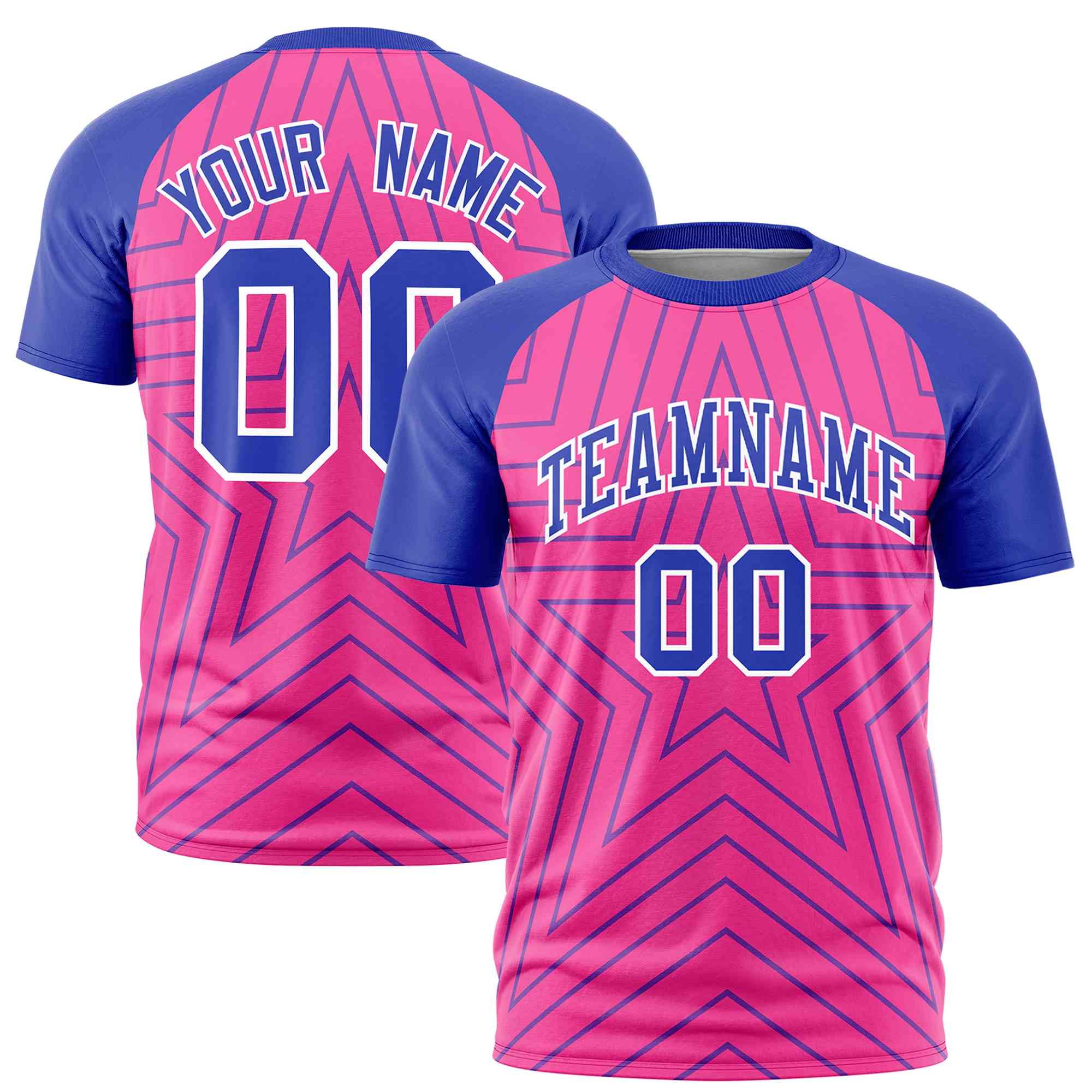 Custom Pink Royal Personalized Star Pattern Raglan Sleeves Performance T-Shirt