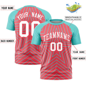 Custom Light Red Aqua Personalized Star Pattern Raglan Sleeves Performance T-Shirt