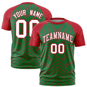 Custom Kelly Green Red Personalized Star Pattern Raglan Sleeves Performance T-Shirt