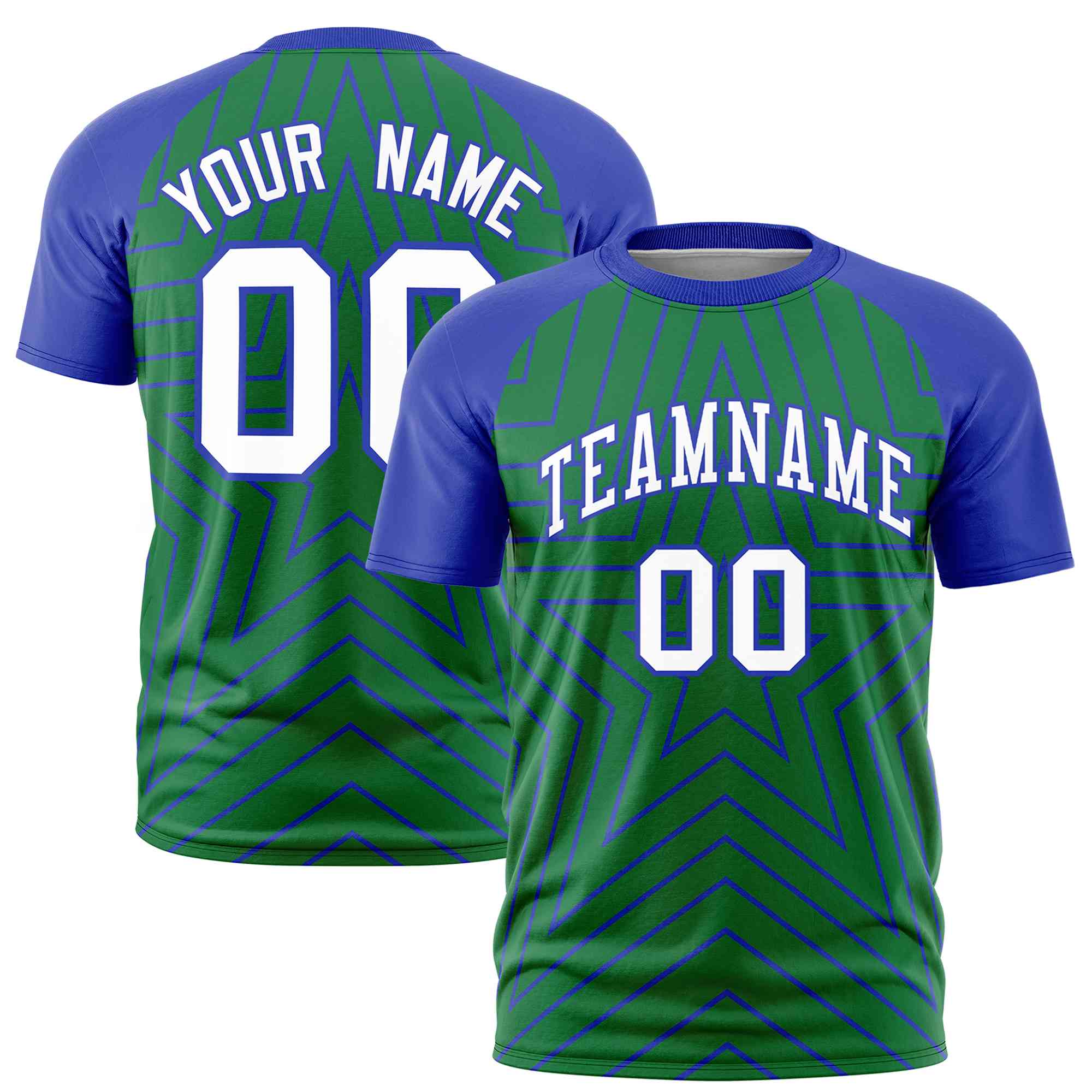 Custom Kelly Green Royal Personalized Star Pattern Raglan Sleeves Performance T-Shirt