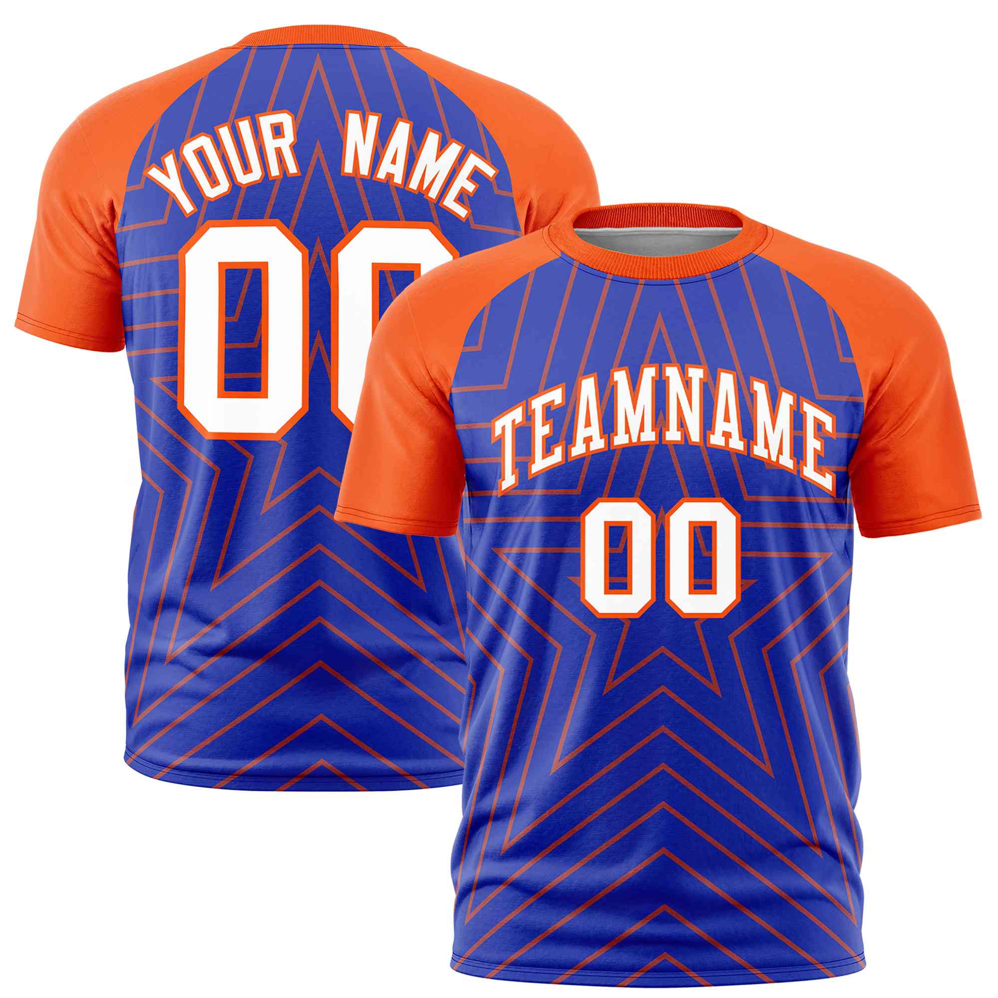 Custom Royal Orange Personalized Star Pattern Raglan Sleeves Performance T-Shirt