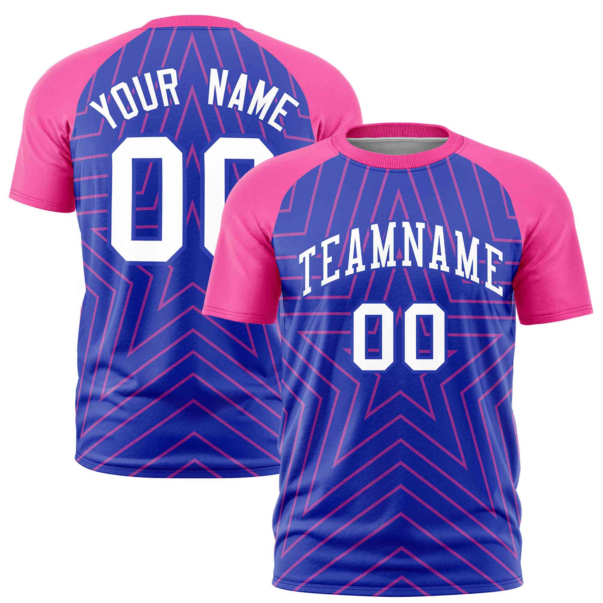 Custom Royal Pink Personalized Star Pattern Raglan Sleeves Performance T-Shirt