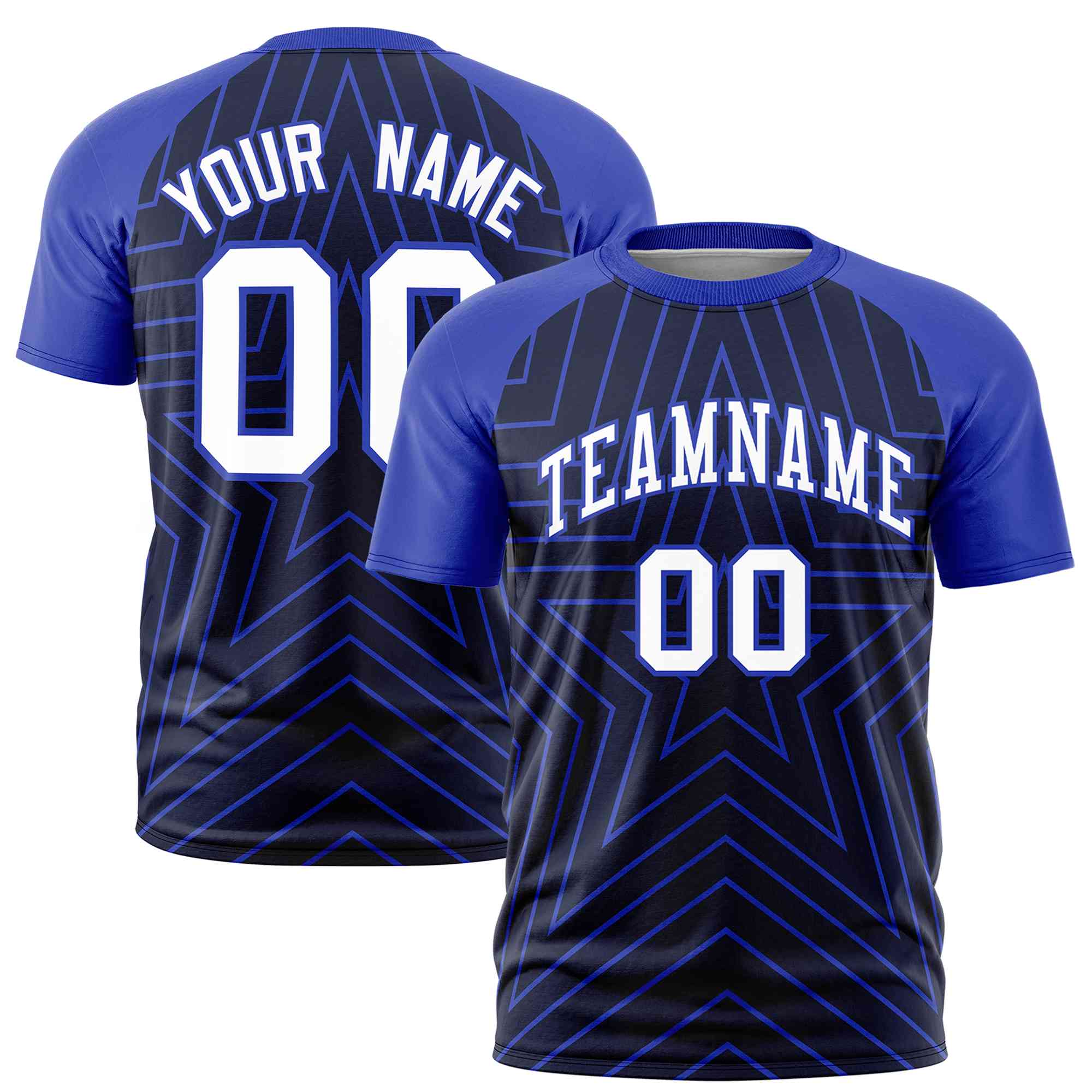 Custom Navy Royal Personalized Star Pattern Raglan Sleeves Performance T-Shirt