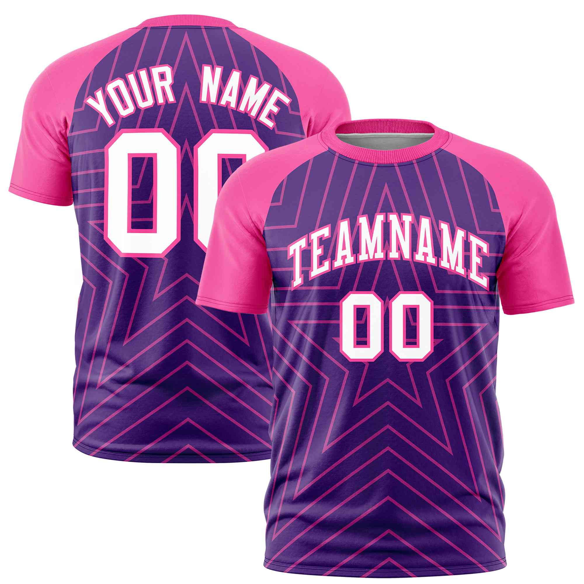 Custom Purple Pink Personalized Star Pattern Raglan Sleeves Performance T-Shirt