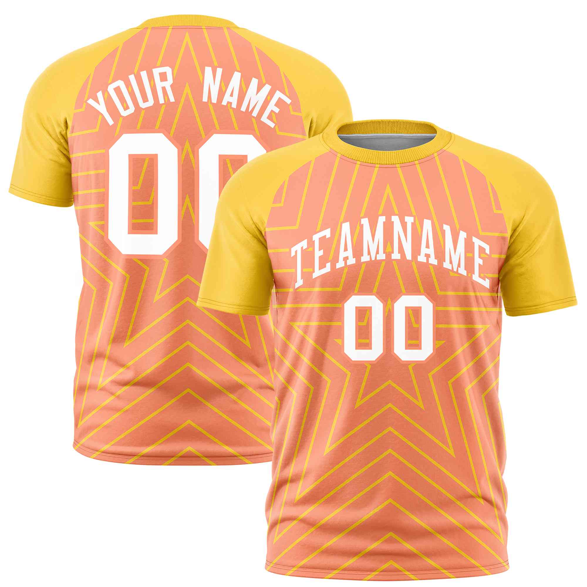 Custom Light Orange Gold Personalized Star Pattern Raglan Sleeves Performance T-Shirt