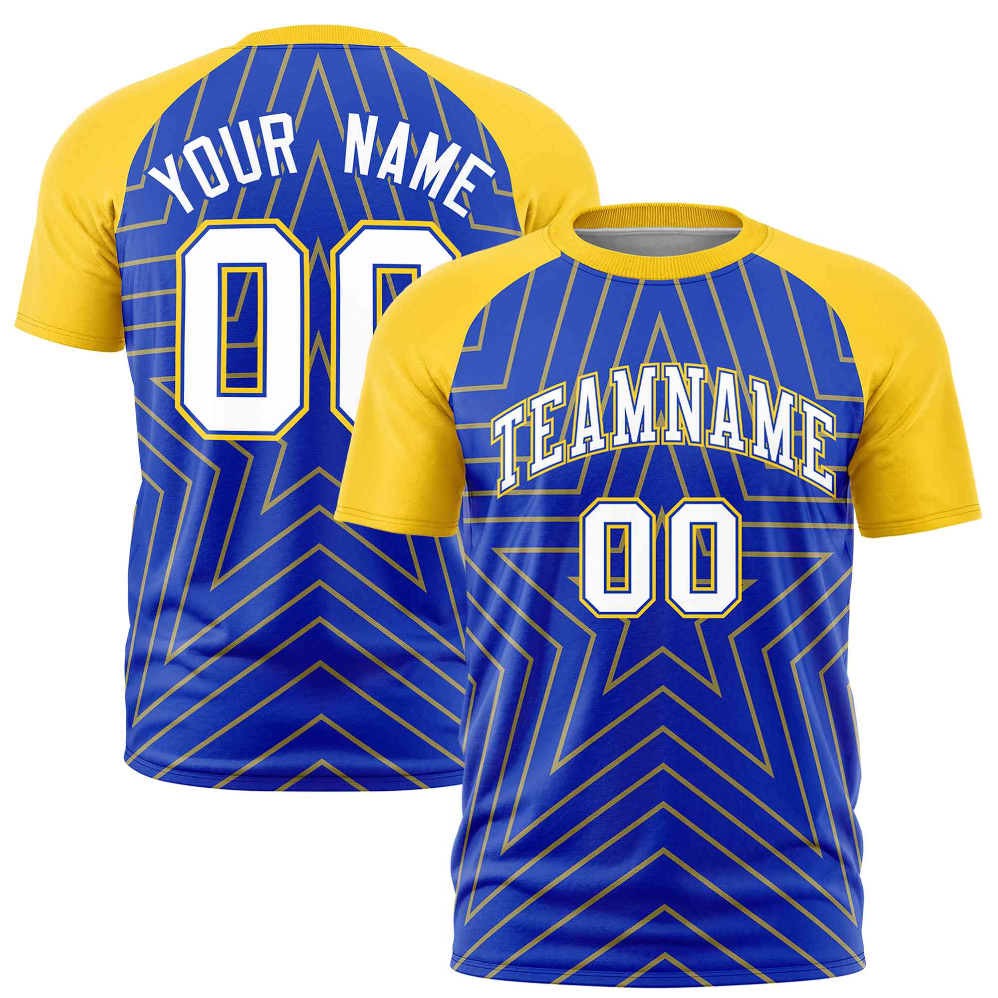 Custom Royal Gold Personalized Star Pattern Raglan Sleeves Performance T-Shirt