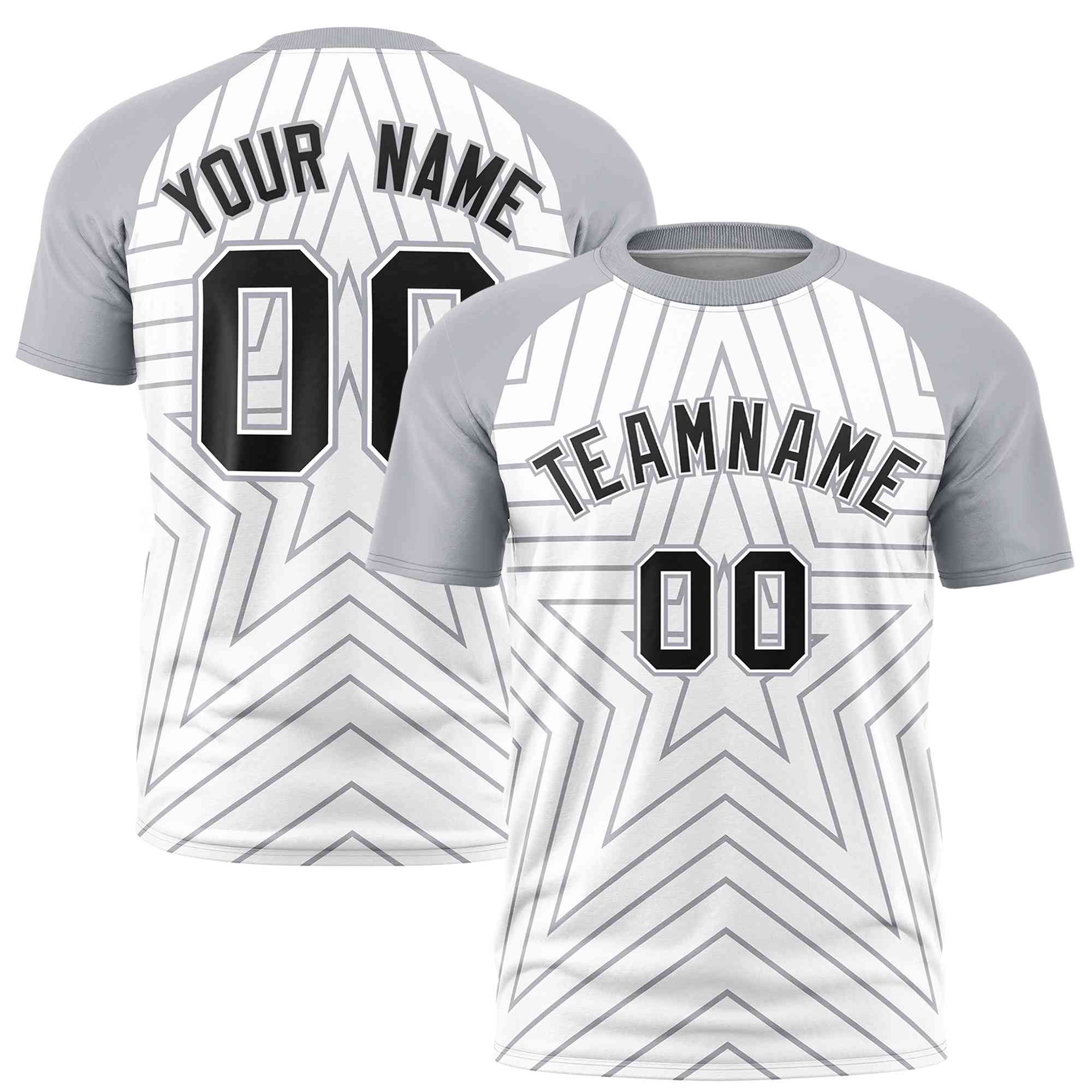 Custom White Gray Personalized Star Pattern Raglan Sleeves Performance T-Shirt