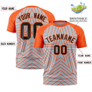 Custom Gray Orange Personalized Star Pattern Raglan Sleeves Performance T-Shirt