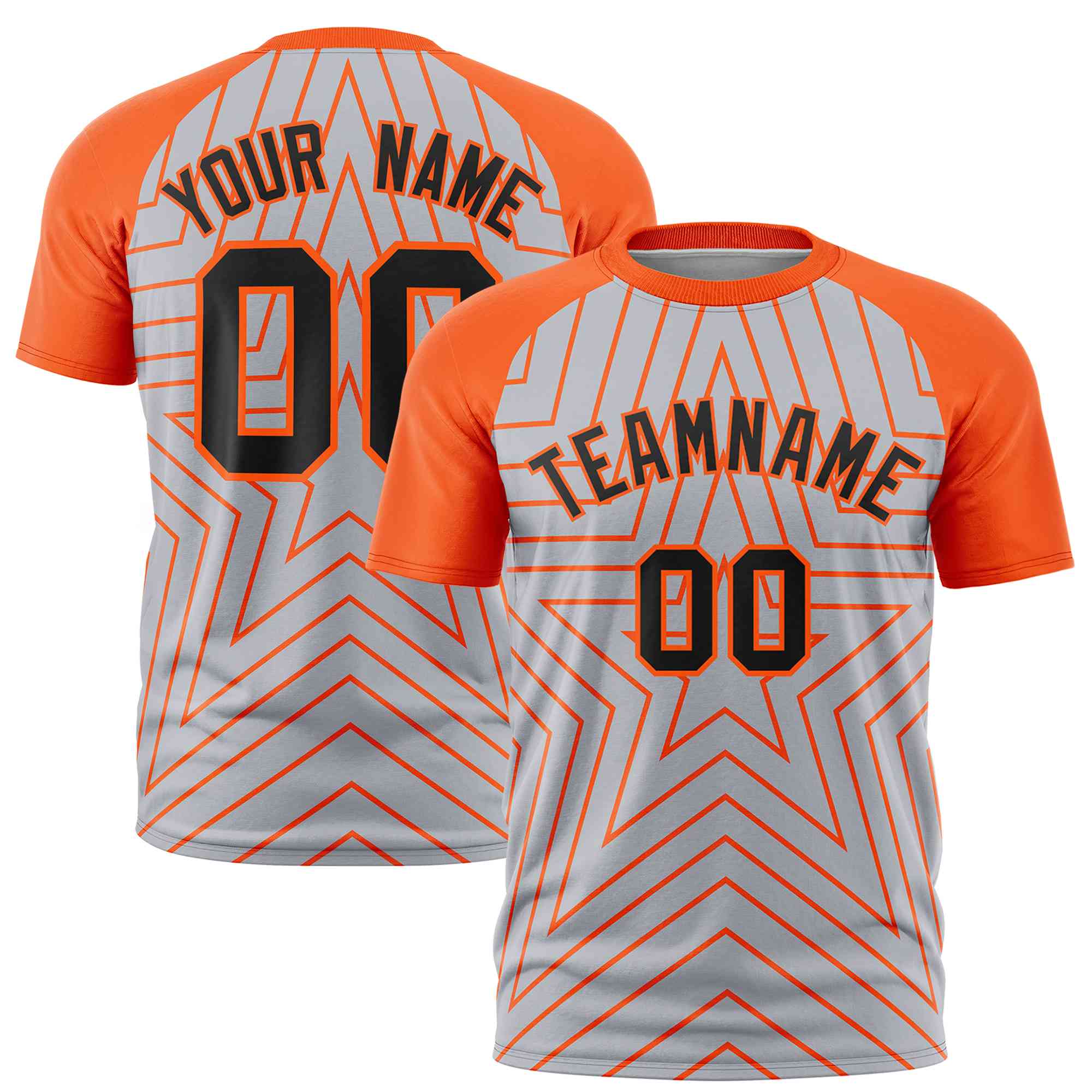 Custom Gray Orange Personalized Star Pattern Raglan Sleeves Performance T-Shirt