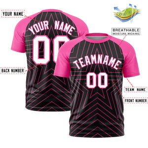 Custom Black Pink Personalized Star Pattern Raglan Sleeves Performance T-Shirt