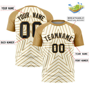 Custom Cream Old Gold Personalized Star Pattern Raglan Sleeves Performance T-Shirt