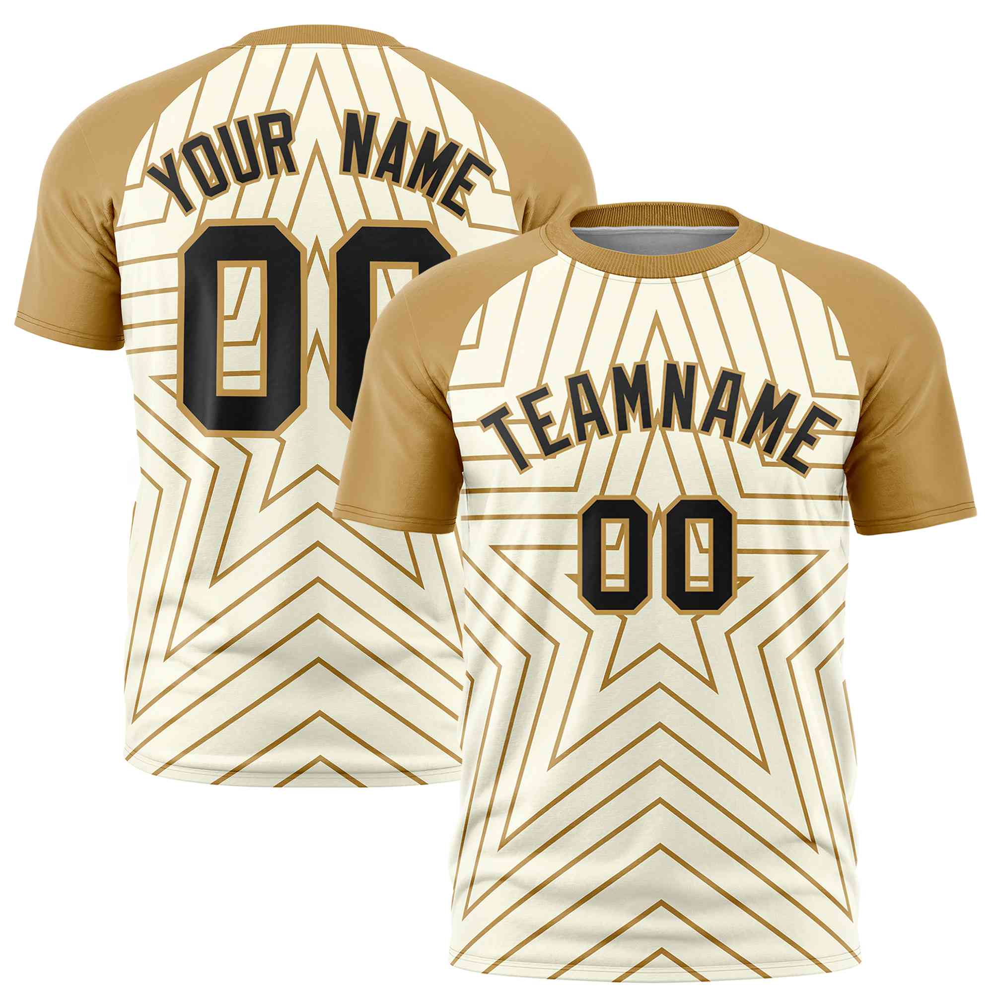 Custom Cream Old Gold Personalized Star Pattern Raglan Sleeves Performance T-Shirt