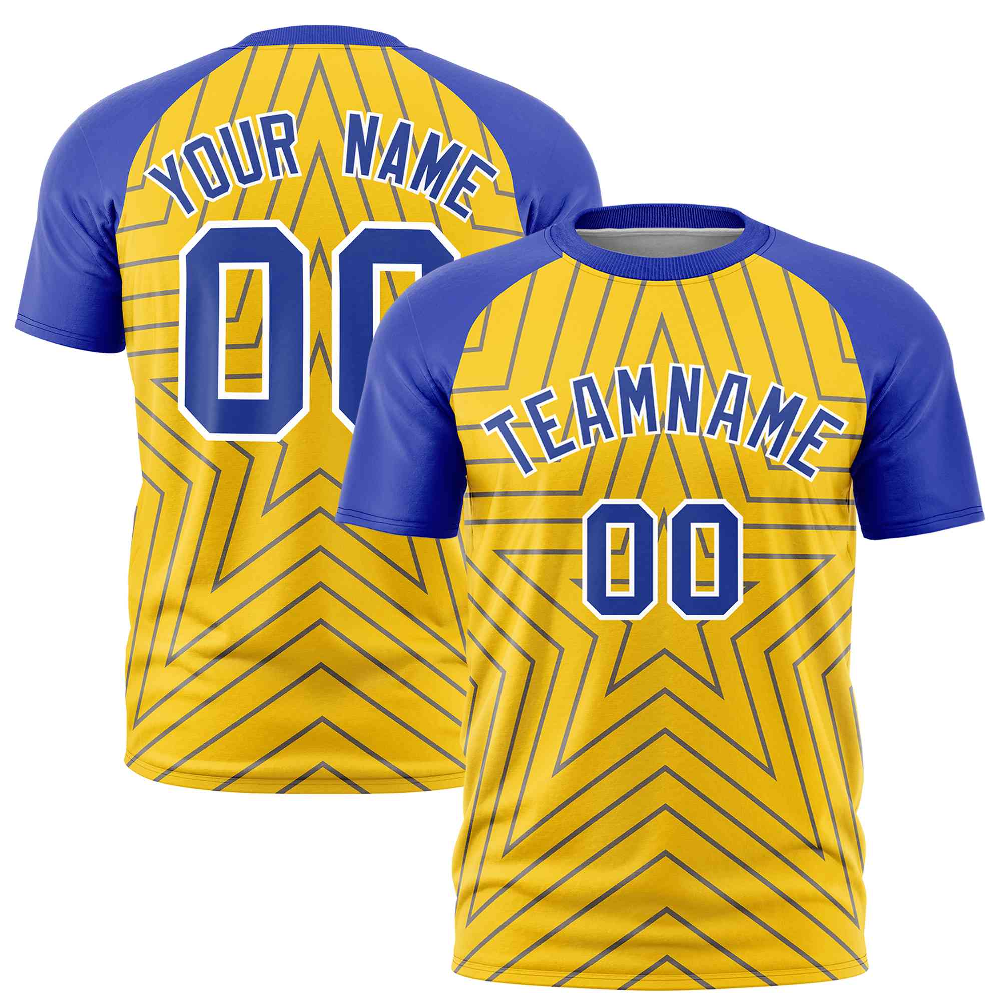 Custom Gold Royal Personalized Star Pattern Raglan Sleeves Performance T-Shirt