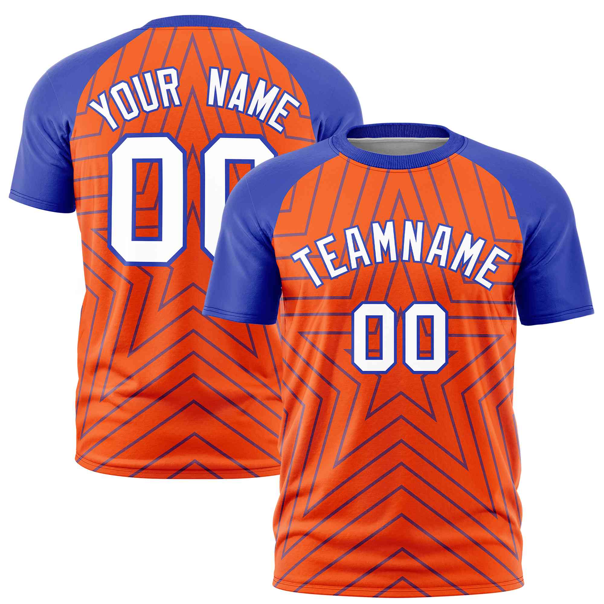 Custom Orange Royal Personalized Star Pattern Raglan Sleeves Performance T-Shirt