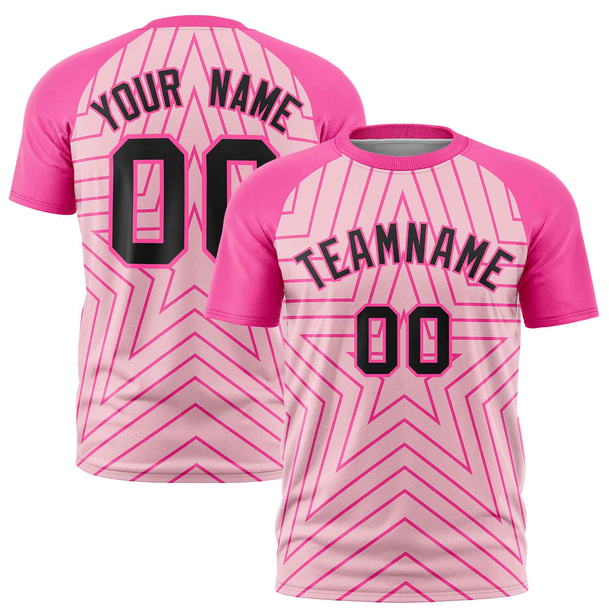 Custom Light Pink Pink Personalized Star Pattern Raglan Sleeves Performance T-Shirt