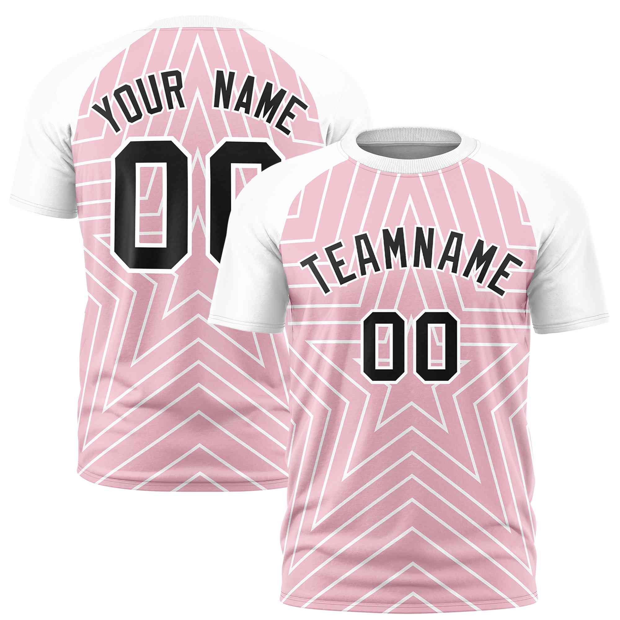 Custom Light Pink White Personalized Star Pattern Raglan Sleeves Performance T-Shirt