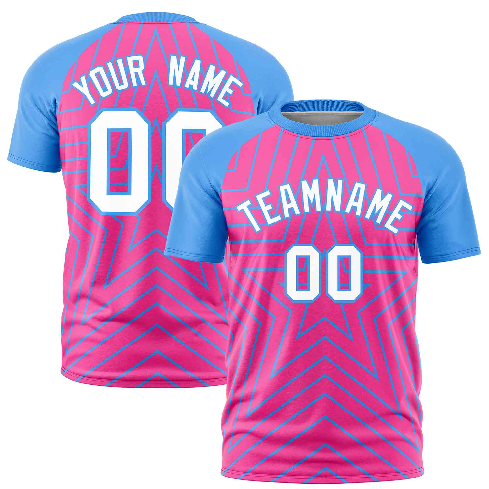 Custom Pink Powder Blue Personalized Star Pattern Raglan Sleeves Performance T-Shirt