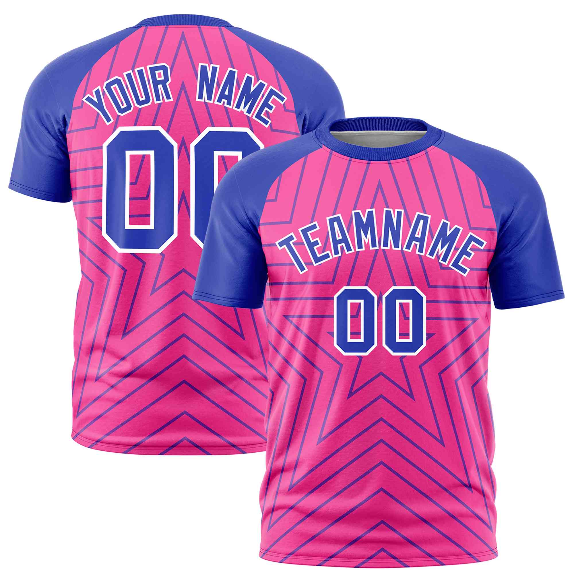 Custom Pink Royal Personalized Star Pattern Raglan Sleeves Performance T-Shirt