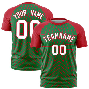 Custom Kelly Green Red Personalized Star Pattern Raglan Sleeves Performance T-Shirt