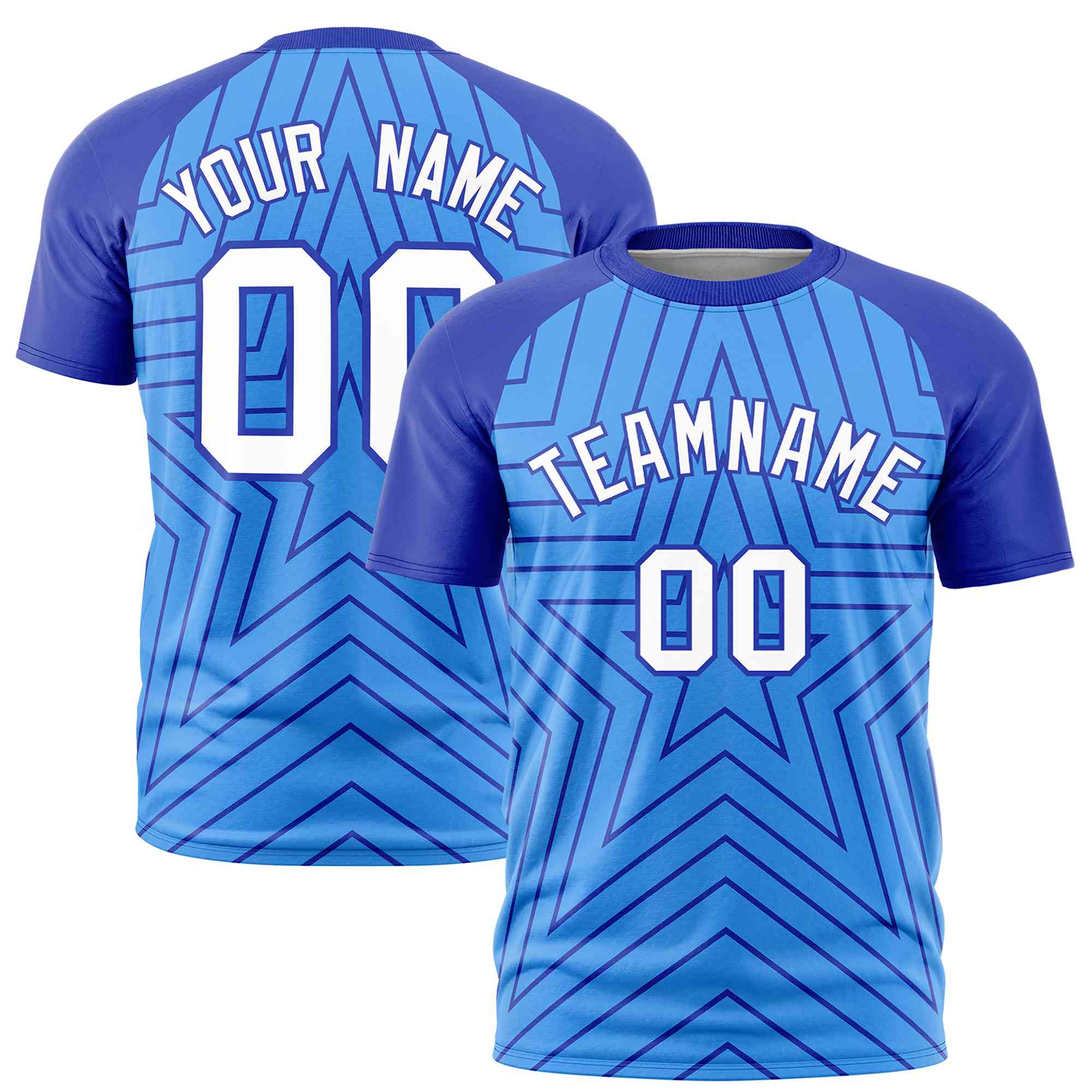 Custom Powder Blue Royal Personalized Star Pattern Raglan Sleeves Performance T-Shirt