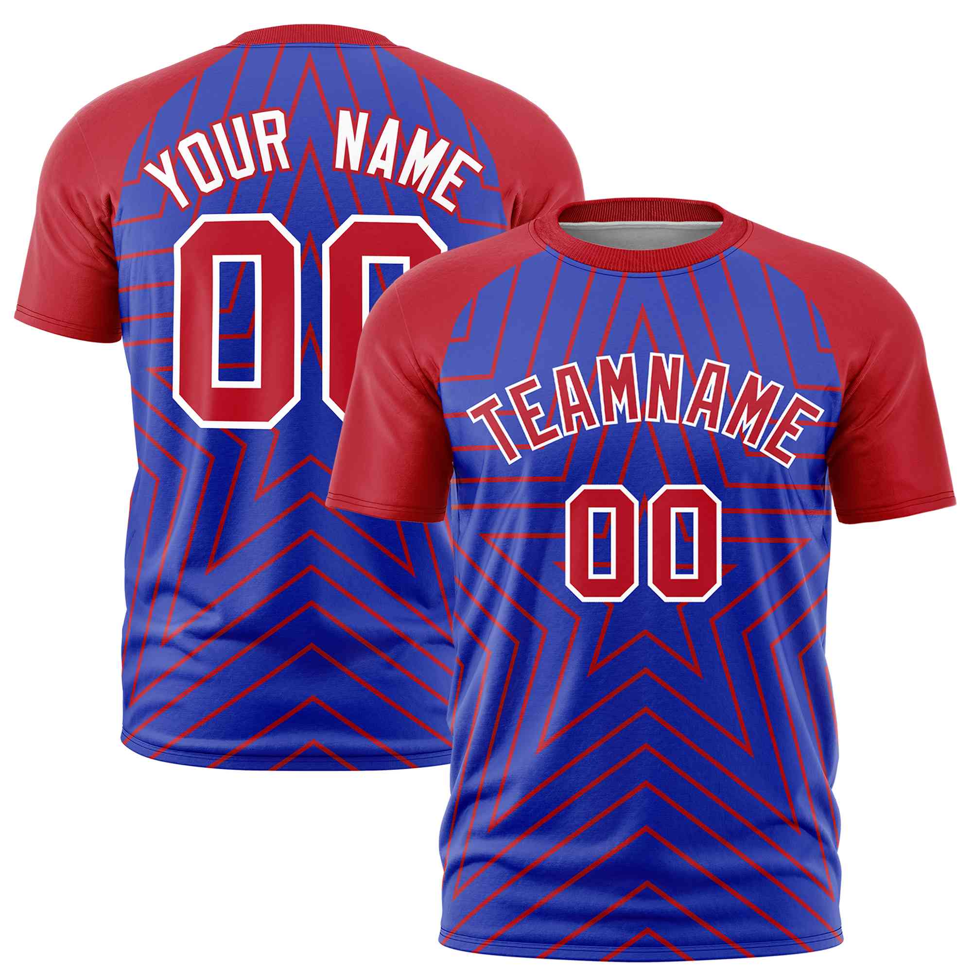 Custom Royal Red Personalized Star Pattern Raglan Sleeves Performance T-Shirt