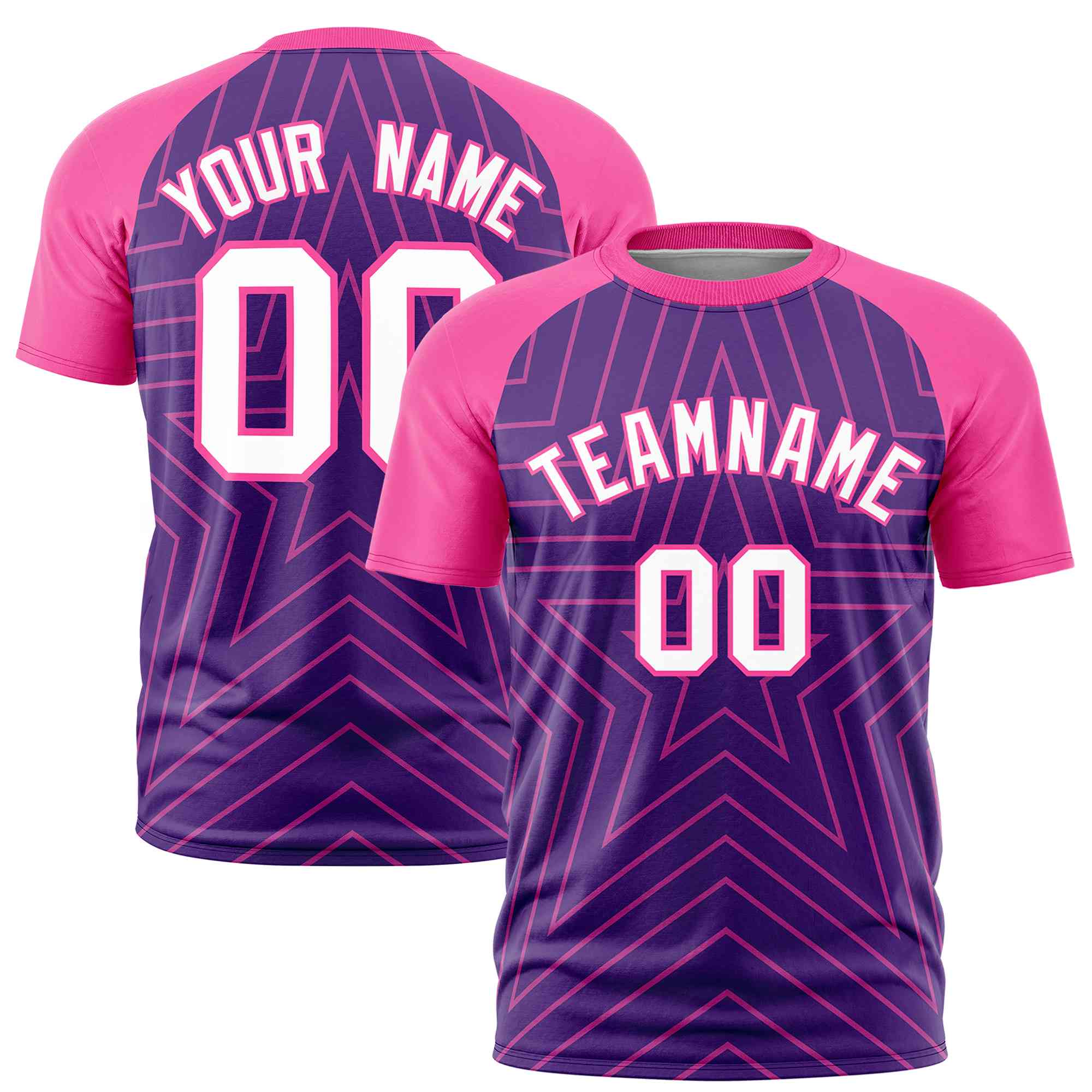 Custom Purple Pink Personalized Star Pattern Raglan Sleeves Performance T-Shirt