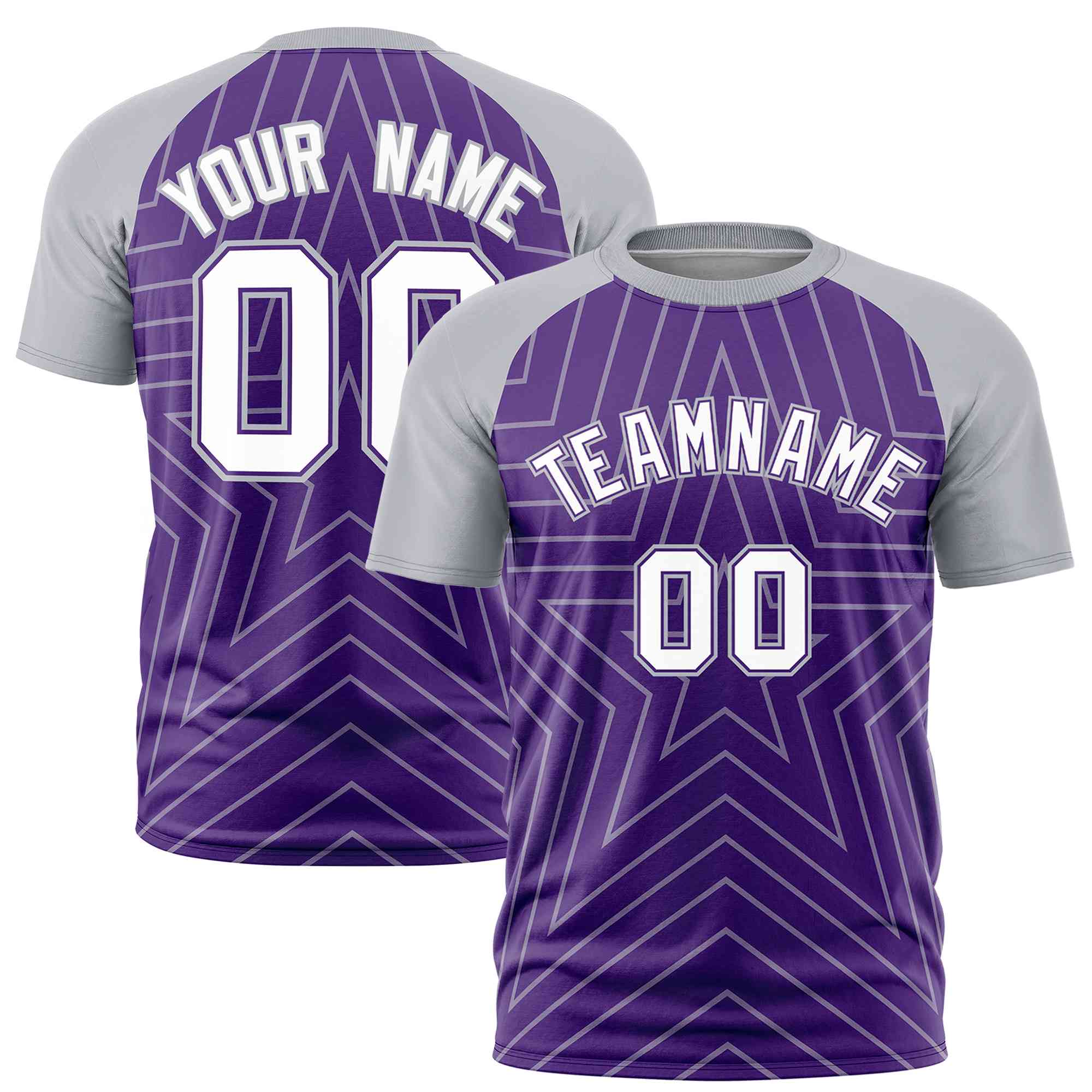 Custom Purple Gray Personalized Star Pattern Raglan Sleeves Performance T-Shirt