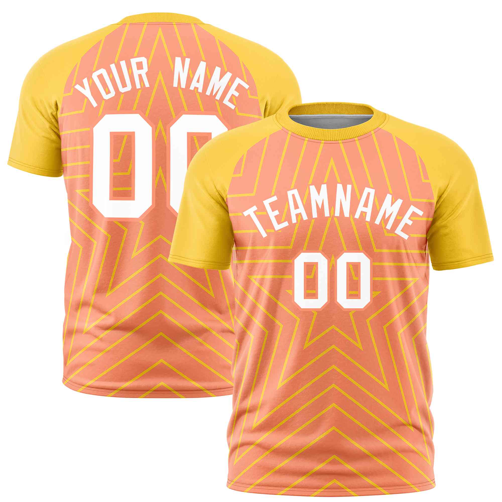 Custom Light Orange Gold Personalized Star Pattern Raglan Sleeves Performance T-Shirt