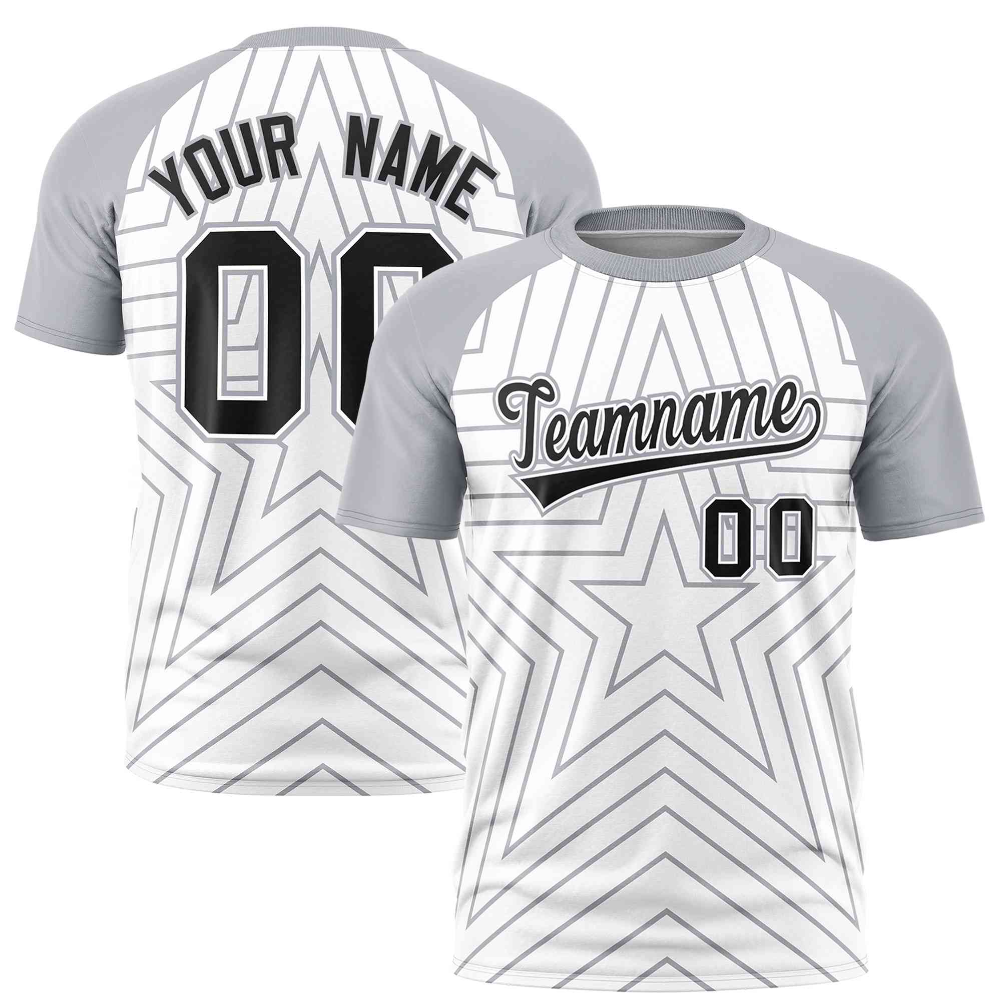 Custom White Gray Personalized Star Pattern Raglan Sleeves Performance T-Shirt