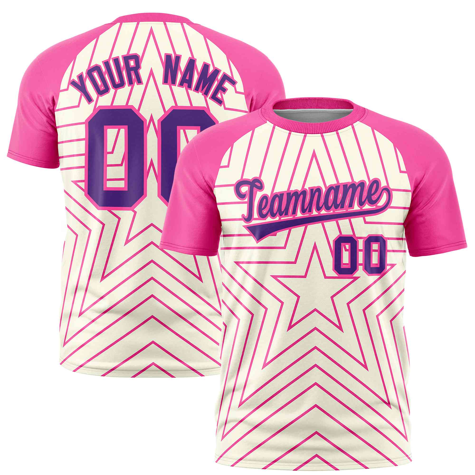 Custom Cream Pink Personalized Star Pattern Raglan Sleeves Performance T-Shirt