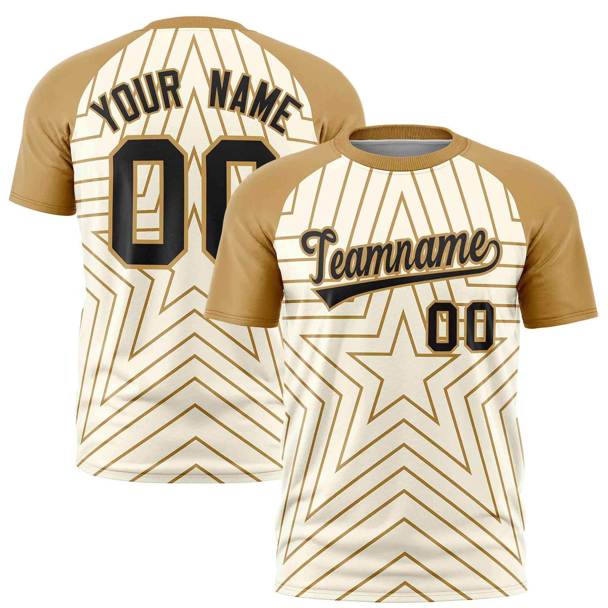 Custom Cream Old Gold Personalized Star Pattern Raglan Sleeves Performance T-Shirt