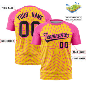 Custom Gold Pink Personalized Star Pattern Raglan Sleeves Performance T-Shirt