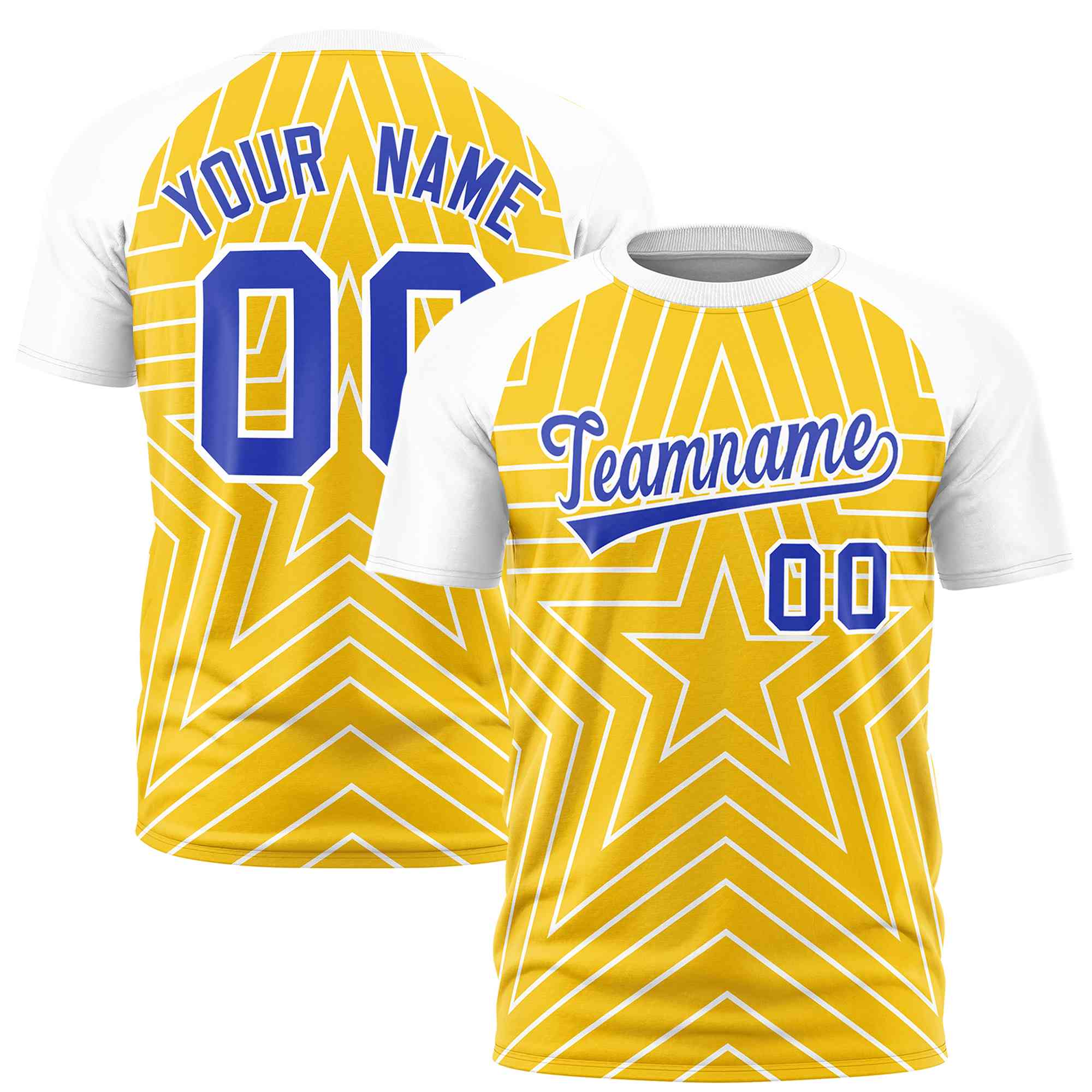 Custom Gold White Personalized Star Pattern Raglan Sleeves Performance T-Shirt