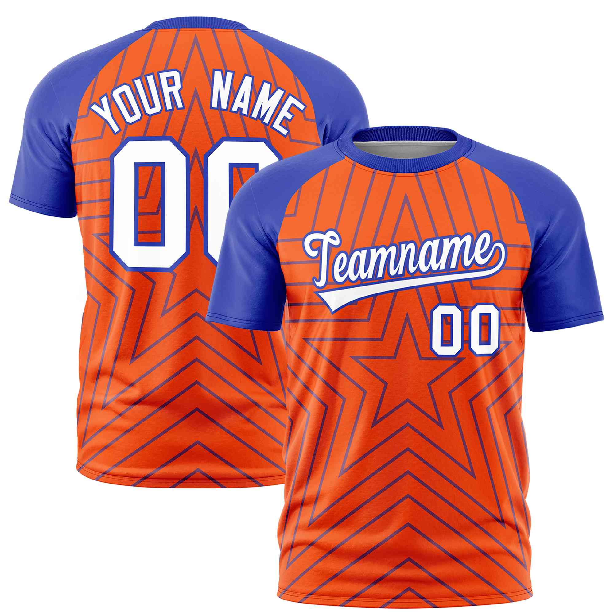 Custom Orange Royal Personalized Star Pattern Raglan Sleeves Performance T-Shirt