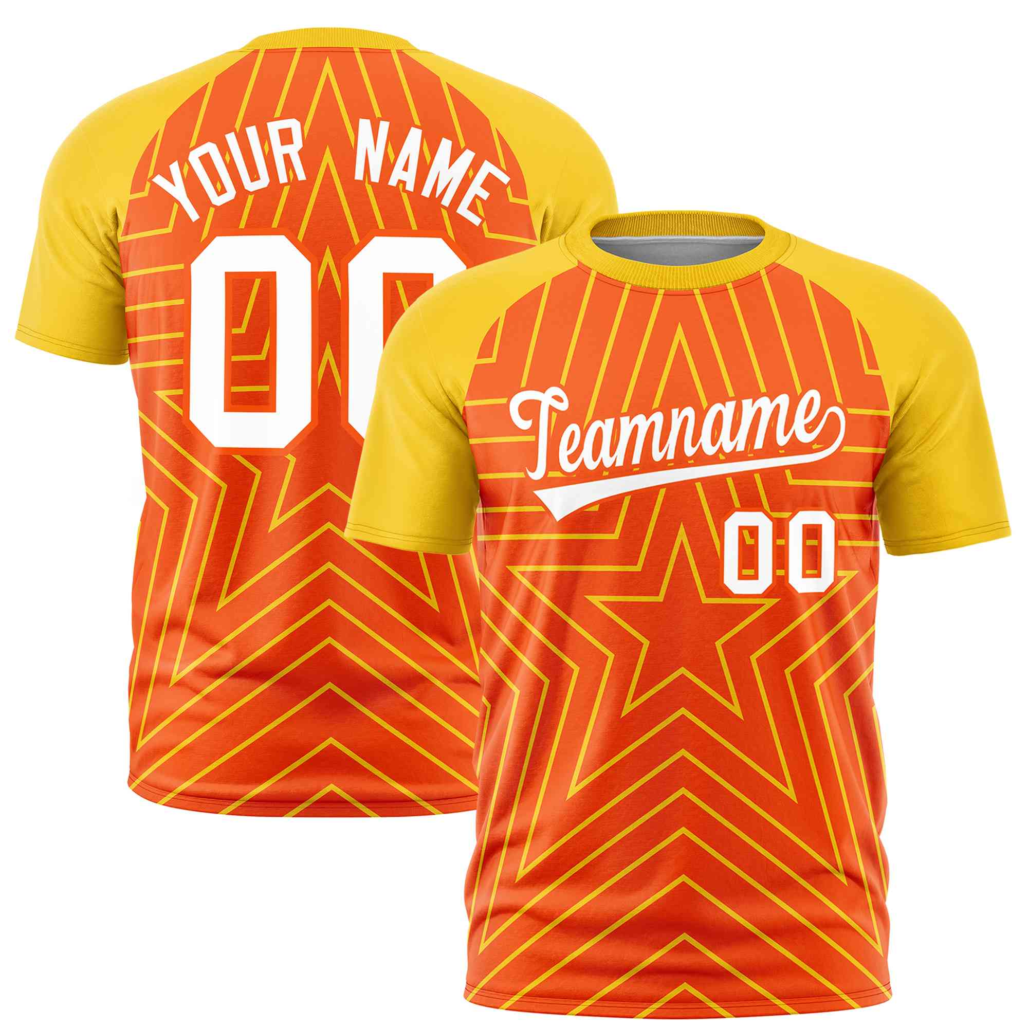 Custom Orange Gold Personalized Star Pattern Raglan Sleeves Performance T-Shirt