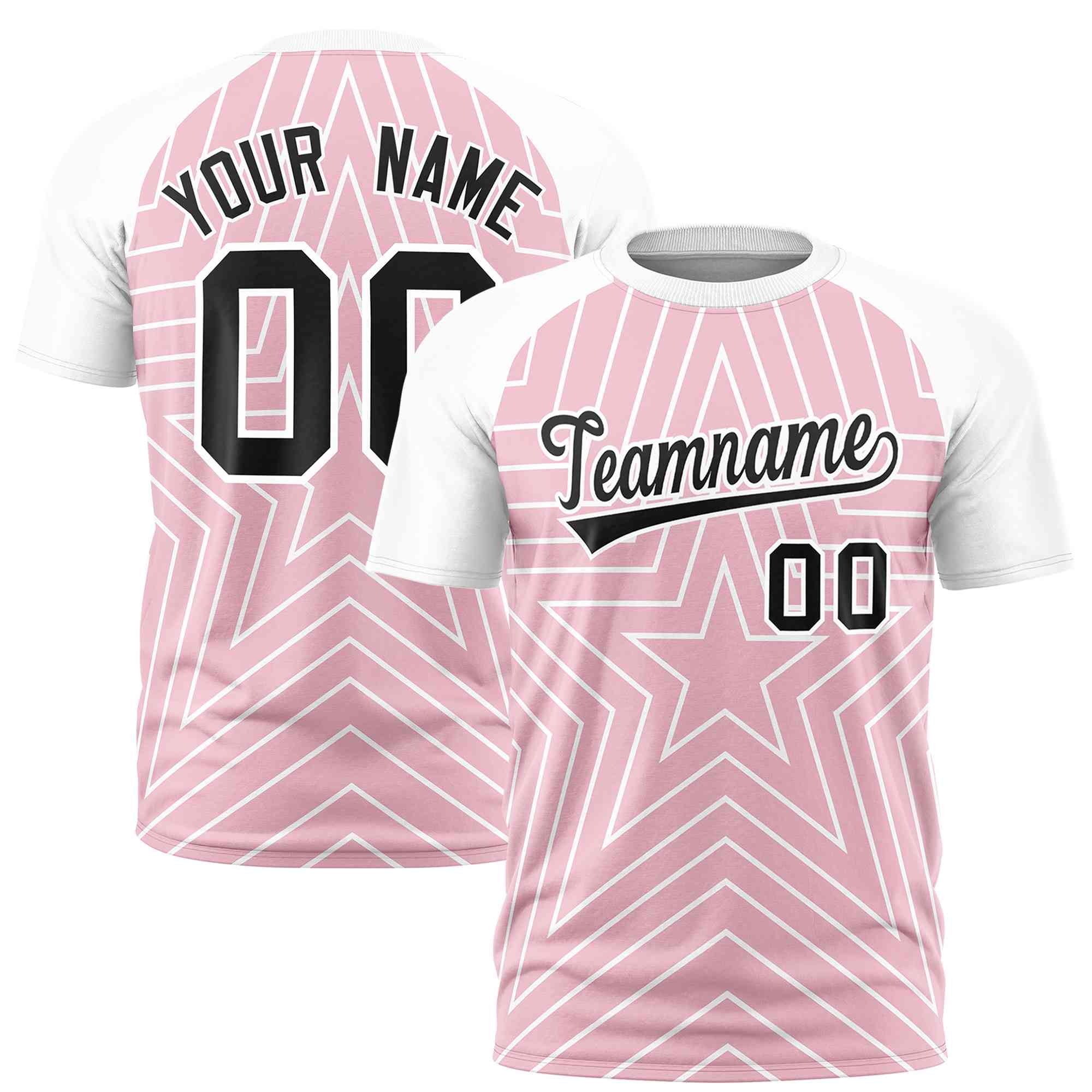 Custom Light Pink White Personalized Star Pattern Raglan Sleeves Performance T-Shirt