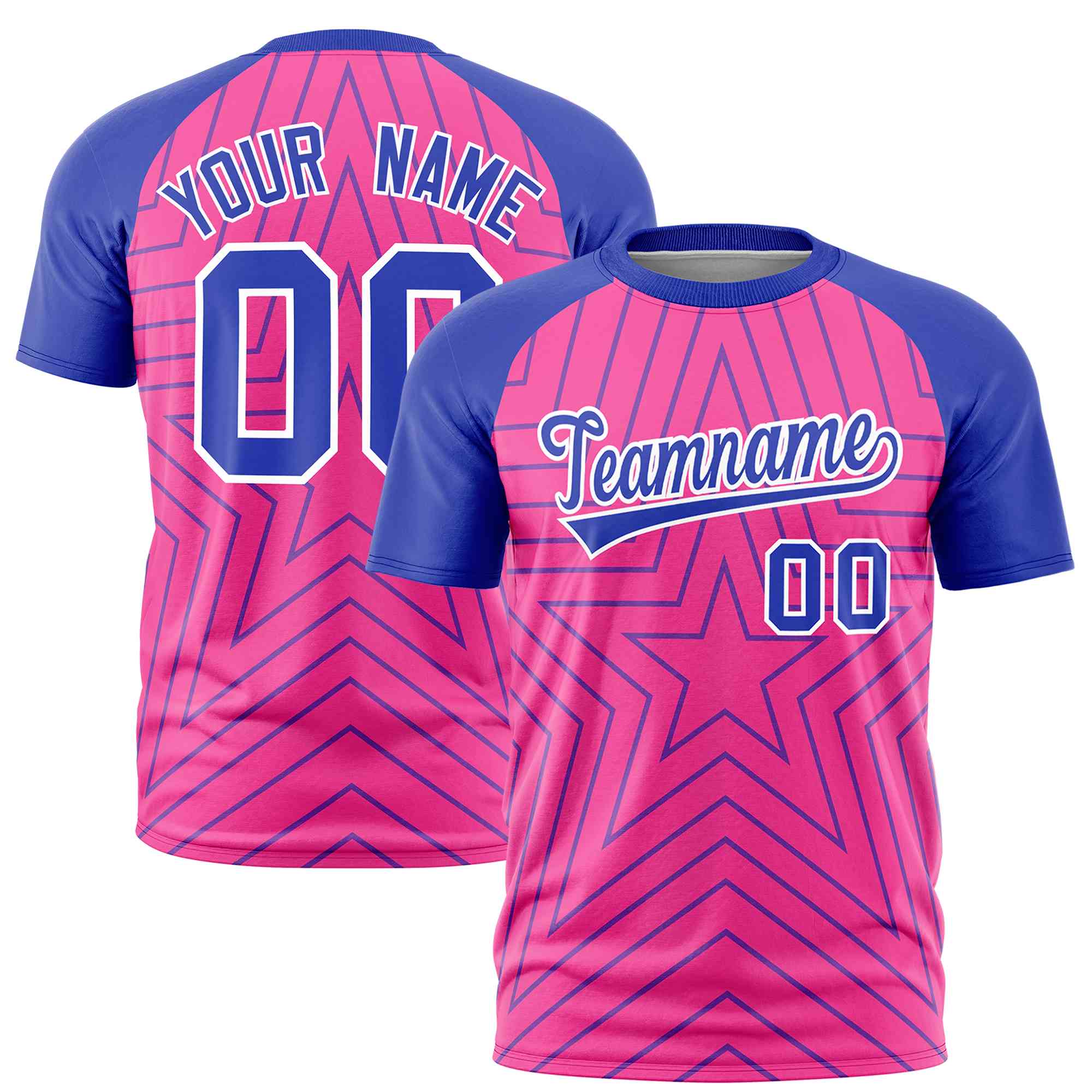 Custom Pink Royal Personalized Star Pattern Raglan Sleeves Performance T-Shirt