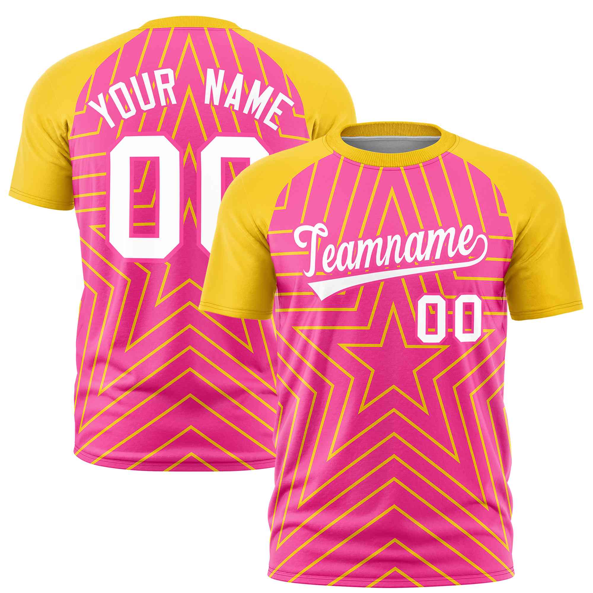 Custom Pink Gold Personalized Star Pattern Raglan Sleeves Performance T-Shirt