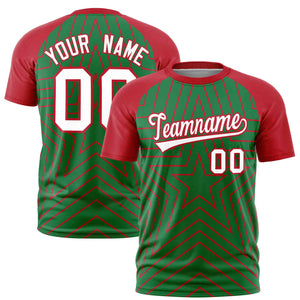 Custom Kelly Green Red Personalized Star Pattern Raglan Sleeves Performance T-Shirt