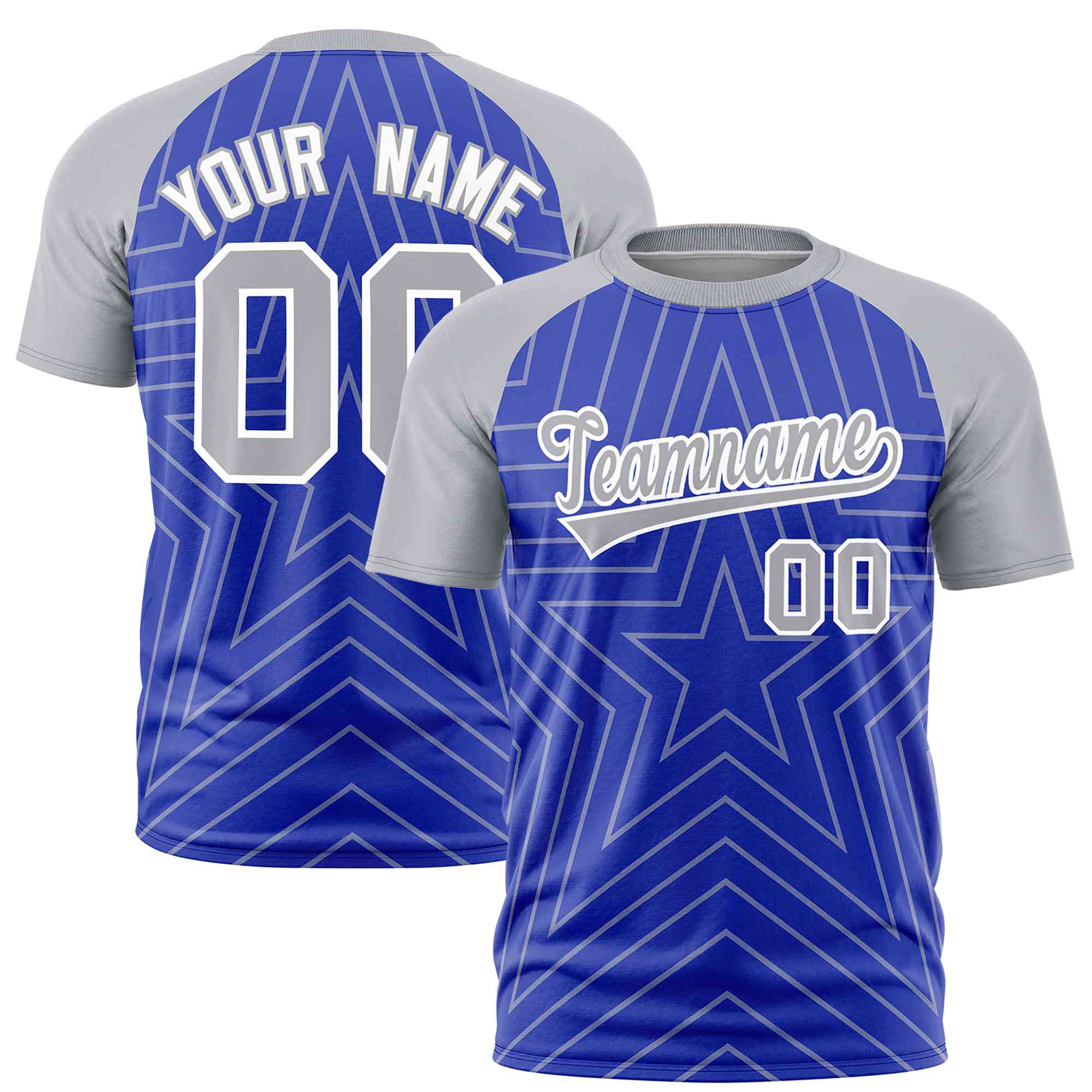 Custom Royal Gray Personalized Star Pattern Raglan Sleeves Performance T-Shirt