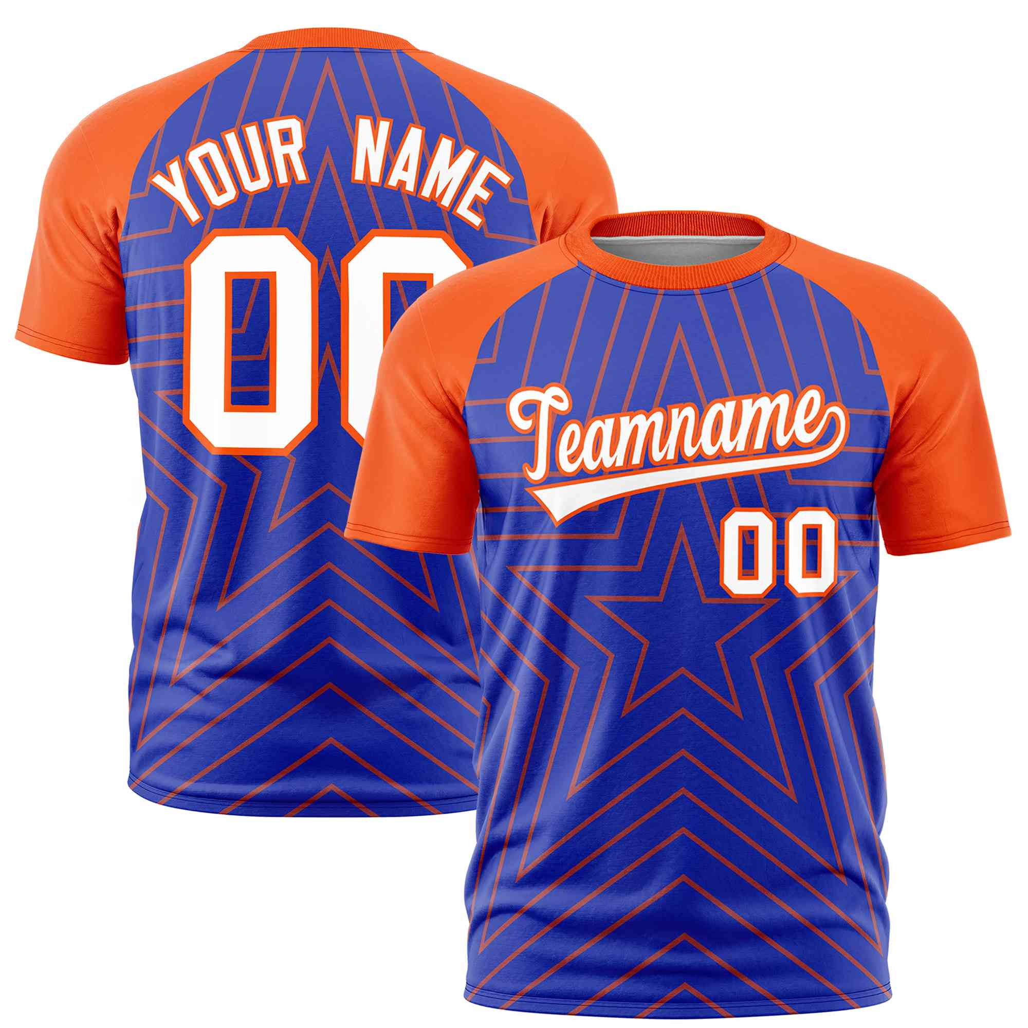 Custom Royal Orange Personalized Star Pattern Raglan Sleeves Performance T-Shirt