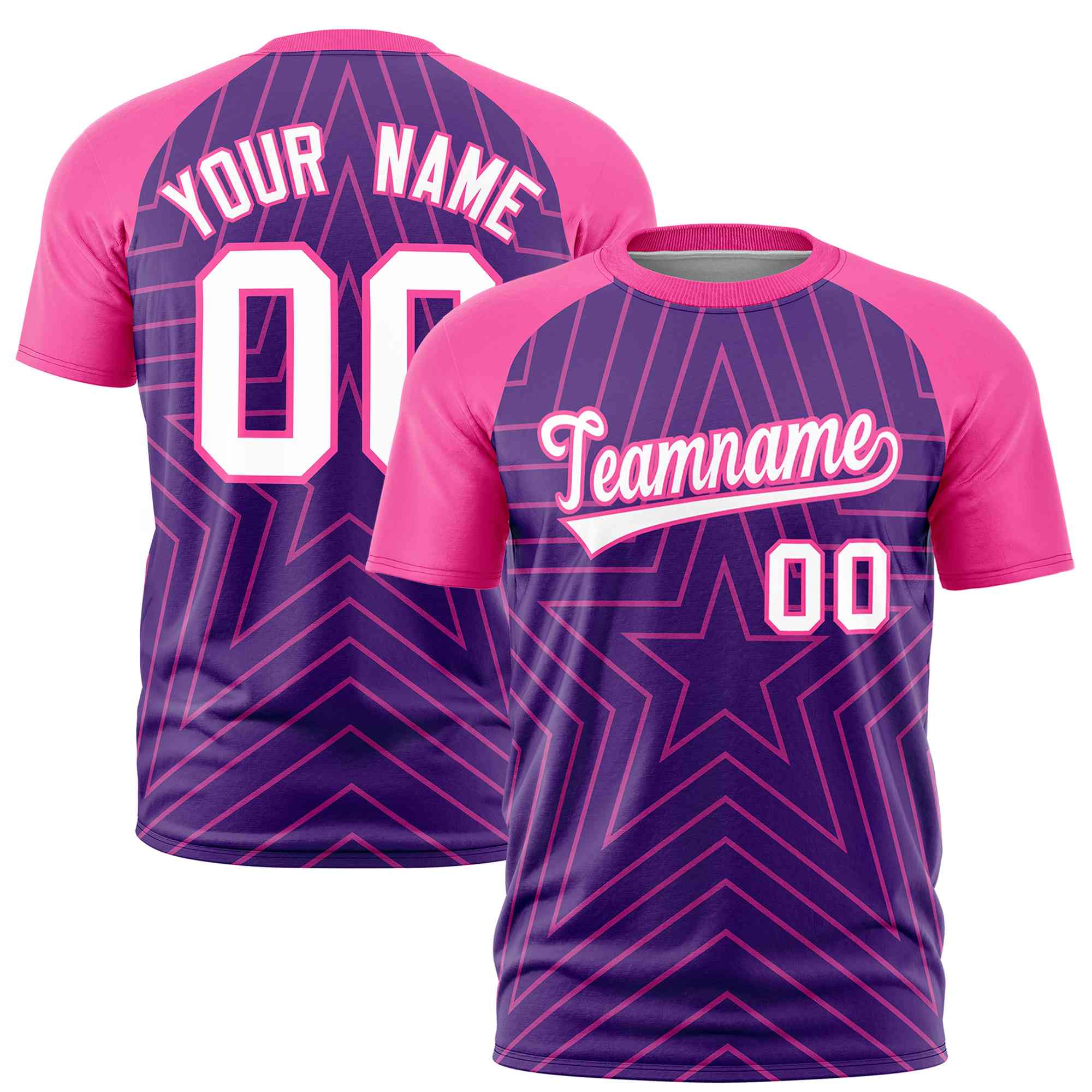 Custom Purple Pink Personalized Star Pattern Raglan Sleeves Performance T-Shirt