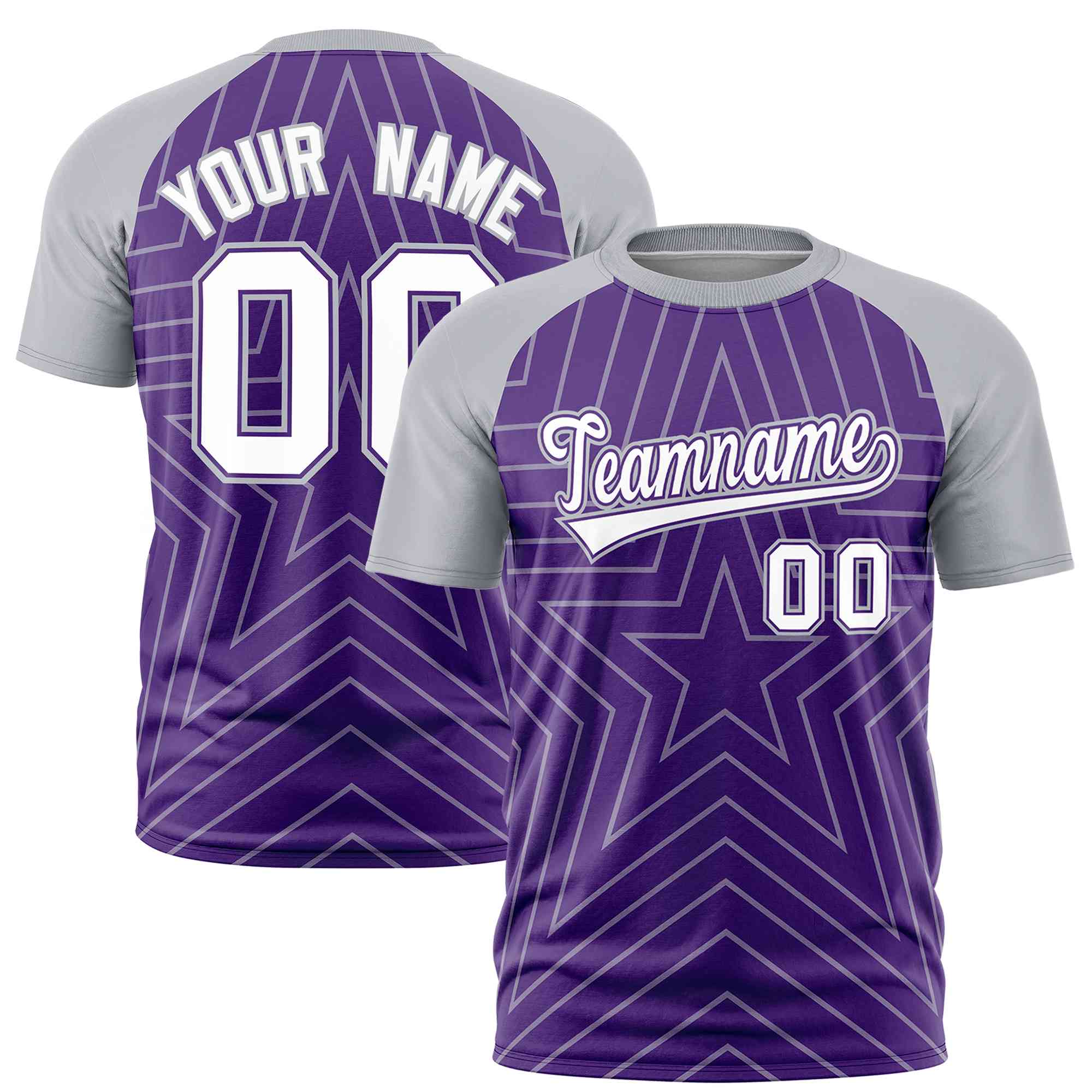 Custom Purple Gray Personalized Star Pattern Raglan Sleeves Performance T-Shirt