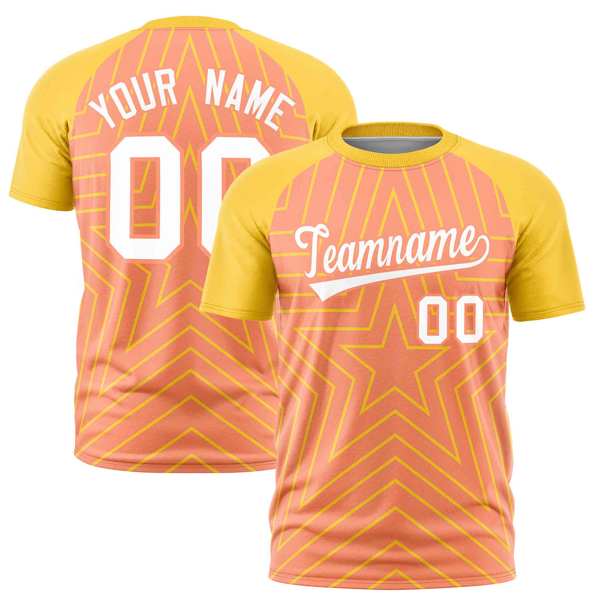 Custom Light Orange Gold Personalized Star Pattern Raglan Sleeves Performance T-Shirt