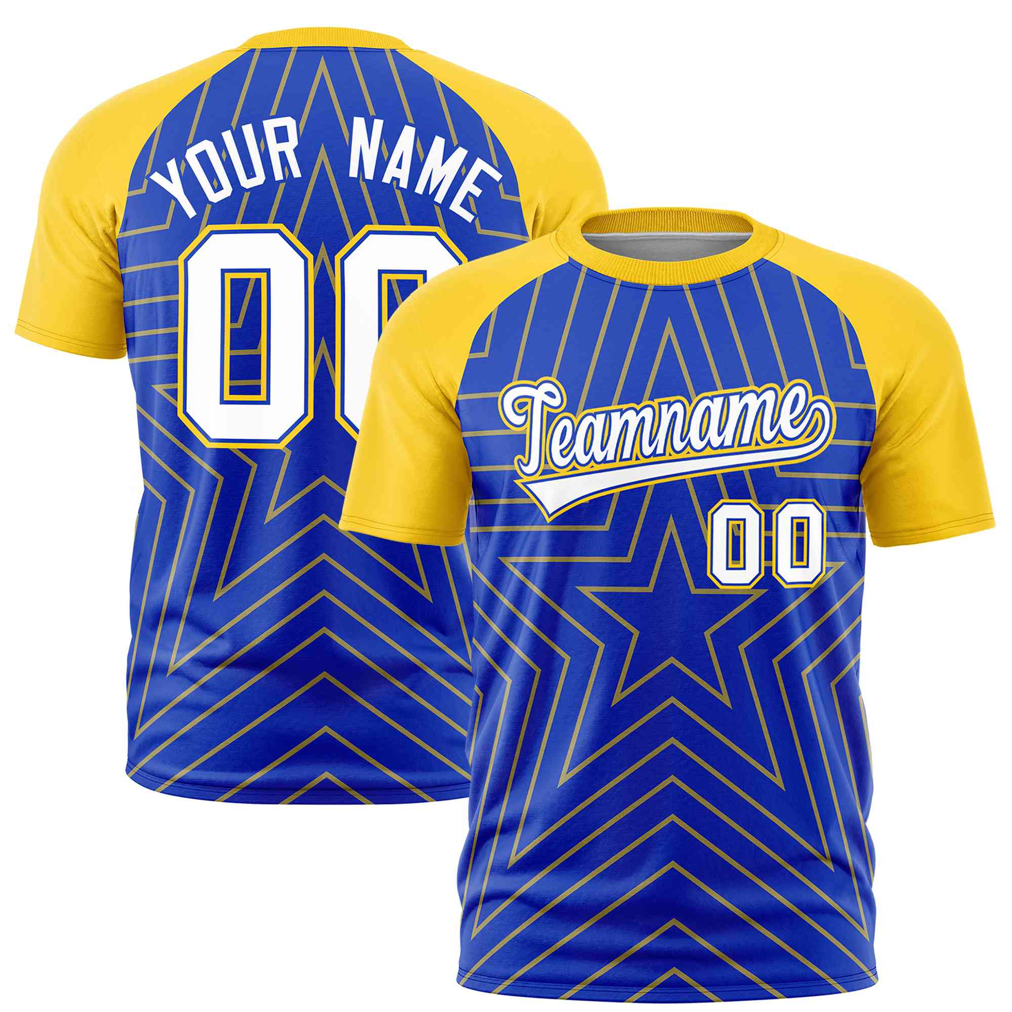 Custom Royal Gold Personalized Star Pattern Raglan Sleeves Performance T-Shirt