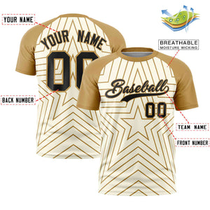 Custom Cream Old Gold Personalized Star Pattern Raglan Sleeves Performance T-Shirt